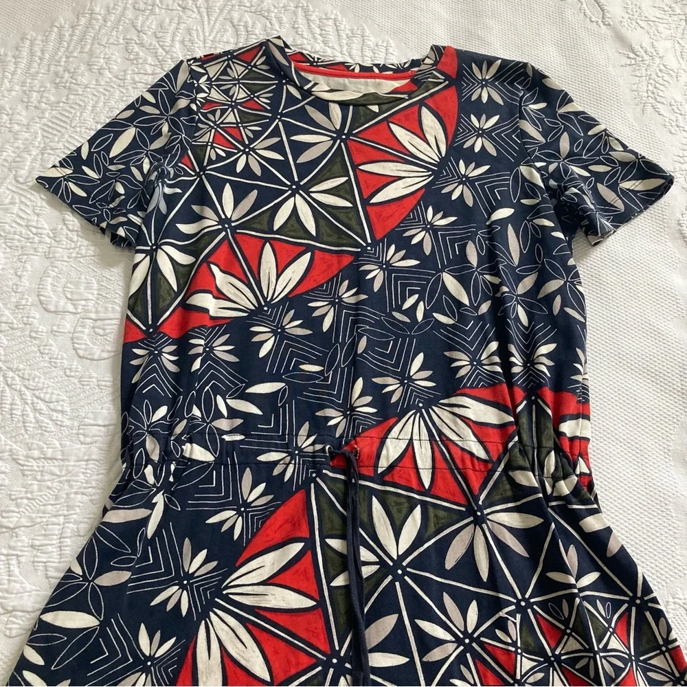 Tory Burch Navy, Red & White Geometric Floral Mini Dress 0022 - Picture 3 of 8
